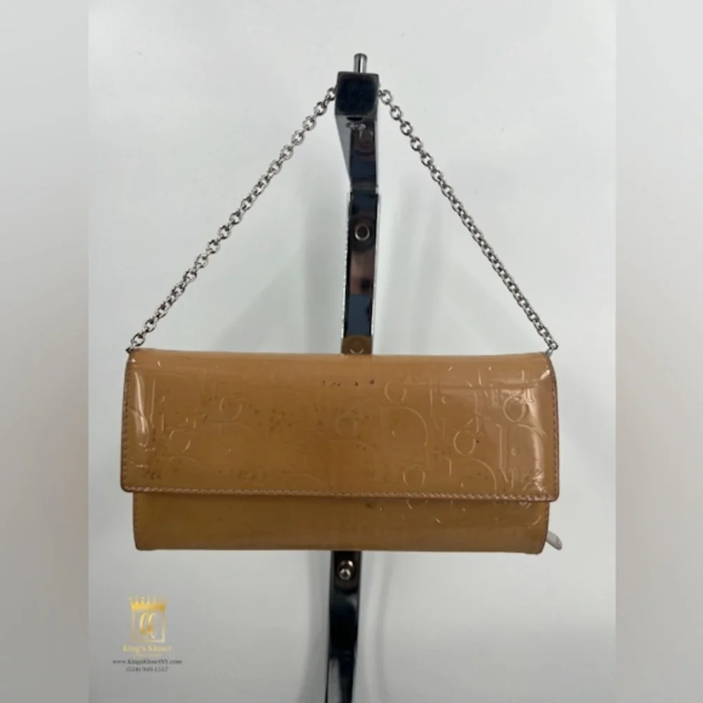 Dior Cannage patent wallet on a chain